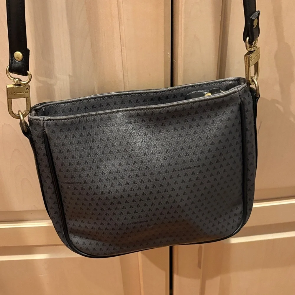 Liz Claiborne Black and Grey Crossbody Bag with Brass Accents